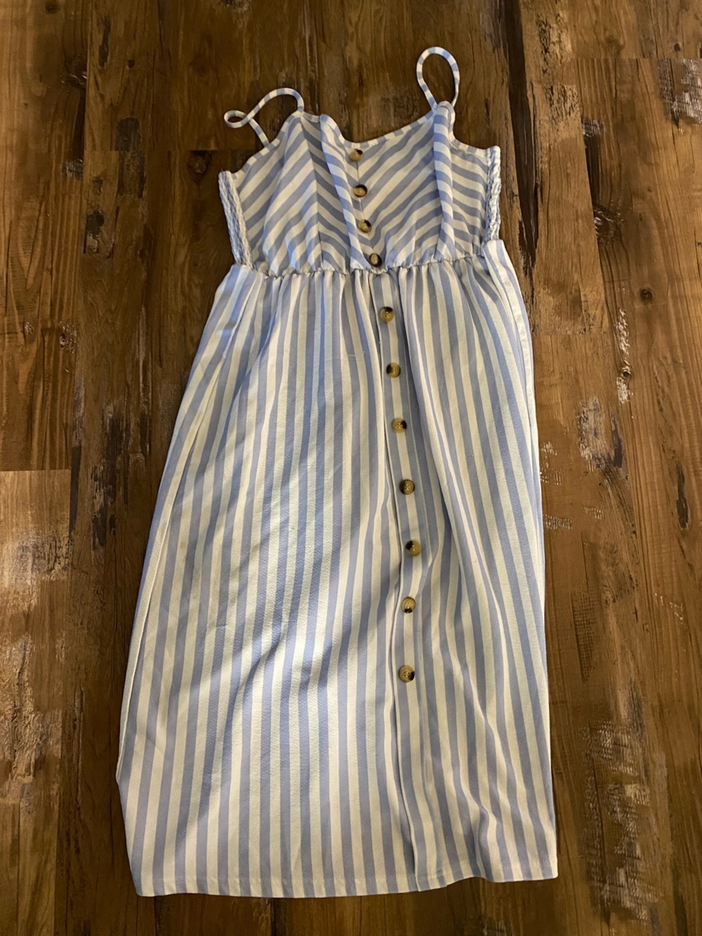 Striped Blue and White Kids Dress with Button Detail